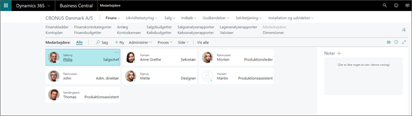 Dynamics 365 Business Central Medarbejderoversigt