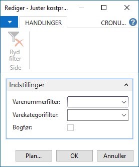 Juster kostpris