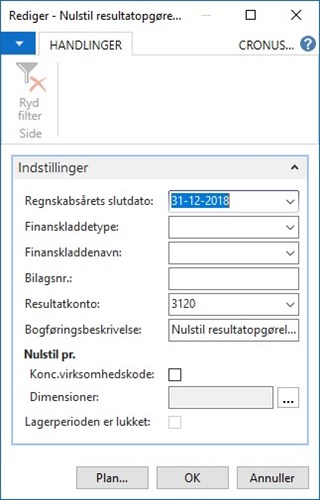 Nulstil resultatopgørelse